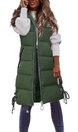 MorFansi Damen Daunenweste Ärmellose Lange Steppweste Winterjacke Mit Kapuze Leicht Outdoor Mantel Daunenmantel (Grün,2XL) von MorFansi