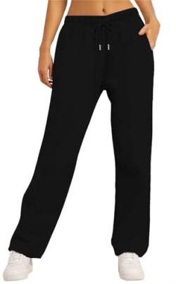 MorFansi Damen Jogginghose Weitem Bein Fleece High Waist Sporthose Lang Freizeithose Trainingshose mit Taschen (Schwarz,M) von MorFansi