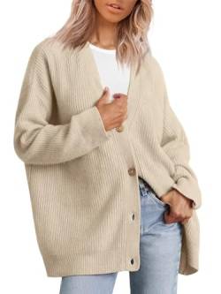 MorFansi Damen Strickjacke Strick Outwear V-Ausschnitt Vorne Offen Leicht Lockere Pullover mit Knöpfen (Aprikose,L) von MorFansi
