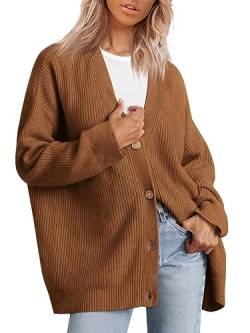 MorFansi Damen Strickjacke Strick Outwear V-Ausschnitt Vorne Offen Leicht Lockere Pullover mit Knöpfen (Braun,2XL) von MorFansi