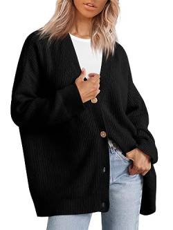 MorFansi Damen Strickjacke Strick Outwear V-Ausschnitt Vorne Offen Leicht Lockere Pullover mit Knöpfen (Schwarz,2XL) von MorFansi