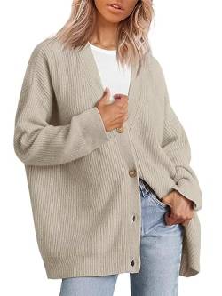 MorFansi Damen Strickjacke Strick Outwear V-Ausschnitt Vorne Offen Leicht Lockere Pullover mit Knöpfen (Taupe,2XL) von MorFansi