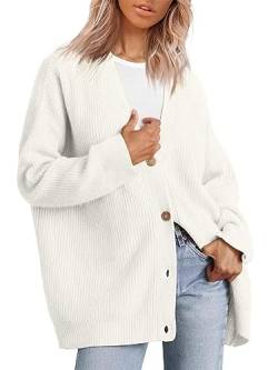 MorFansi Damen Strickjacke Strick Outwear V-Ausschnitt Vorne Offen Leicht Lockere Pullover mit Knöpfen (Weiß,S) von MorFansi