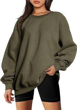 MorFansi Damen Sweatshirts Basic Rundhals Langarmshirt Loose Fleece Pullover Casual Einfarbig Oberteile Tops (Armeegrün,S) von MorFansi