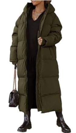 MorFansi Damen Wintermantel Lange Puffer Daunenjacke Langarm Gesteppter Mantel Funktionsjacke Winter Kapuze Oberbekleidung (Armeegrün,2XL) von MorFansi