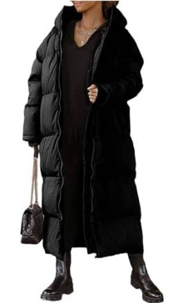 MorFansi Damen Wintermantel Lange Puffer Daunenjacke Langarm Gesteppter Mantel Funktionsjacke Winter Kapuze Oberbekleidung (Schwarz,2XL) von MorFansi