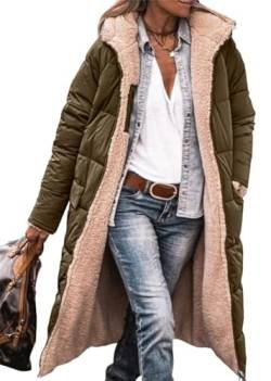 MorFansi Damen Wintermantel Reversibel Lange Ärmel Fleecejacke Outdoorjacke Steppjacke Kapuze Oberbekleidung (Armeegrün,2XL) von MorFansi