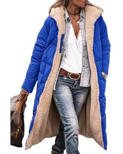 MorFansi Damen Wintermantel Reversibel Lange Ärmel Fleecejacke Outdoorjacke Steppjacke Kapuze Oberbekleidung (Blau,M) von MorFansi