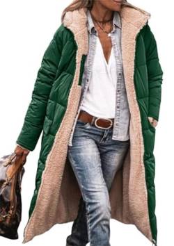 MorFansi Damen Wintermantel Reversibel Lange Ärmel Fleecejacke Outdoorjacke Steppjacke Kapuze Oberbekleidung (Grün,S) von MorFansi