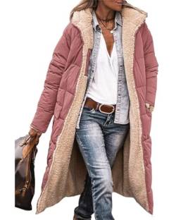 MorFansi Damen Wintermantel Reversibel Lange Ärmel Fleecejacke Outdoorjacke Steppjacke Kapuze Oberbekleidung (Rosa,3XL) von MorFansi