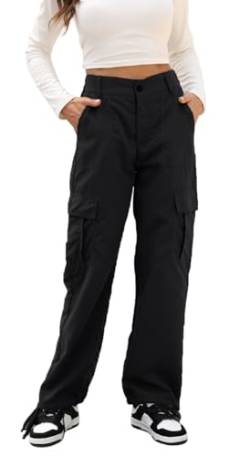 MorFansi Damen Y2K Cargohose High Waist Stretch Wanderhose Sport Jogginghose Elastischen Knöcheln mit Taschen (Schwarz,M) von MorFansi