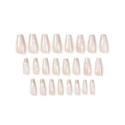 24 Stück French Tip Nail Long Press On Nail Artificial Pearl Decorations Include Nail-Glue For Women Girl DIY Nail Art Acrylic Nails Press On Square Acrylic Nails Kit Press On Nail Tips For Acrylic von Morain