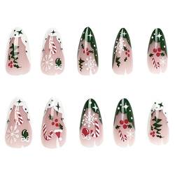 24 teile/satz Weihnachten Drücken Sie auf Nägel Mandel Medium Vollabdeckung Drücken Sie auf Nägel Acryl Fingernagel Kit Nail Art Dekoration Drücken Sie auf Nägel Mandel Kurz von Morain