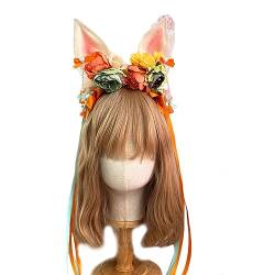 Stirnbänder, Frauen Blume Kopfschmuck mit Schleife Lange Band Schöne Kaninchen Ohr Stirnband Cosplay Hanfu Haarspange Foto Requisiten von Morain