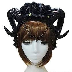 Stirnbänder, Gothic Mystisches Schafhorn Stirnband Rose Blume Schmuck Anhänger Kette Haar Hoop von Morain