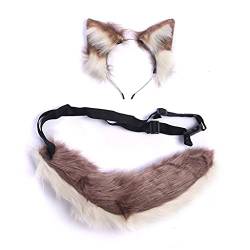 Stirnbänder, Kunstpelz Wolf Ohren Stirnband Pelzigen Tier Schwanz Cosplay Requisiten Halloween Kostüm von Morain