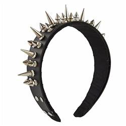 Stirnbänder, Spiked Stirnband Gothic Tiaras Rivet Stirnband Rock Stirnband für Männer Punk Stirnband Steampunk Leder Spikes Kopfbedeckung von Morain