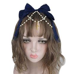 Stirnbänder, Spitze Bögen Kopfschmuck Multilayered Spitze Schleife mit Perlenkette Big Bowknot Stirnband Dienstmädchen Anime Haar Ornamente von Morain