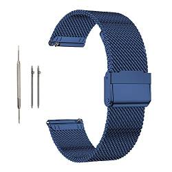 Moran Uhrenarmband aus Edelstahl, 18 mm, Schnellverschluss, blaues Ersatzarmband für Smartwatch, 18 mm, 19 mm, 20 mm, 22 mm, für Herren und Damen (Blau, 18 mm) von Moran