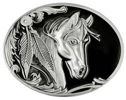 Gürtelschnallen mit 3D Pferd Western Cowboy Styles, Pferd und Blatt schwarz, Mitte von Moranse