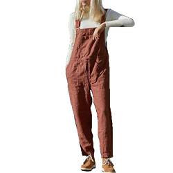 Morbuy Damen Frauen Retro Latzhose Lässig Insgesamt Baggy Jumpsuits, Leinen Taschen Playsuit Hose Lange Harem Casual Overalls Täglichen Trousers Pants Schwangere Hosen (Ziegelrot,XL) von Morbuy