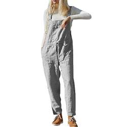 Morbuy Damen Frauen Retro Latzhose Lässig Insgesamt Baggy Jumpsuits, Leinen Taschen Playsuit Hose Lange Harem Casual Overalls Täglichen Trousers Pants Schwangere Hosen (grau,L) von Morbuy