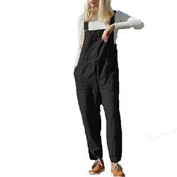 Morbuy Damen Frauen Retro Latzhose Lässig Insgesamt Baggy Jumpsuits, Leinen Taschen Playsuit Hose Lange Harem Casual Overalls Täglichen Trousers Pants Schwangere Hosen (schwarz,3XL) von Morbuy