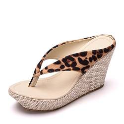 Morbuy Damen Sandalen Slippers Sommer, Große Größe Mode Flip Flop Sandaletten Hacke 9.5 CM Strand Keilabsatz Sandalen Peep Toe Schuhe Flachen Frauen Hausschuhe Römer (39,Leopard) von Morbuy