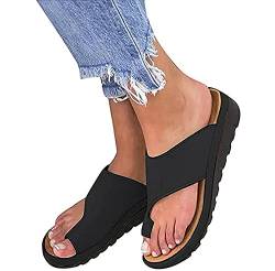 Morbuy Damen Sandalen Slippers Sommer, Große Größe Mode Hallux Valgus Sandaletten Hacke 3 CM Strand Keilabsatz Sandalen Peep Toe Schuhe Flachen Frauen Hausschuhe Römer Flip Flop (34,schwarz) von Morbuy