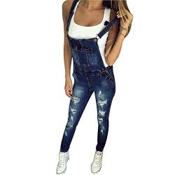 Morbuy Elegant Damen Sommer Loch Latzhose Jeans Jumpsuits, Retro Mode Einfarbig Lang Jeanshose mit Taschen Denim Casual Overalls Playsuit Hose Schwangere Hosen (M,Dunkelblau) von Morbuy