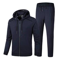 Morbuy Herren Jogginganzug Trainingsanzug Mit Kapuze, Männer Sweatshirt Jogging Hose Sets Sportanzug Einfarbig Trainings-Anzug Fitness Jogginganzug (2XL,Dunkelblau) von Morbuy