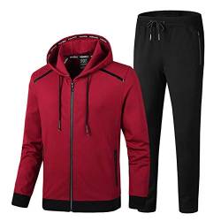 Morbuy Herren Jogginganzug Trainingsanzug Mit Kapuze, Männer Sweatshirt Jogging Hose Sets Sportanzug Einfarbig Trainings-Anzug Fitness Jogginganzug (7XL,Rot) von Morbuy