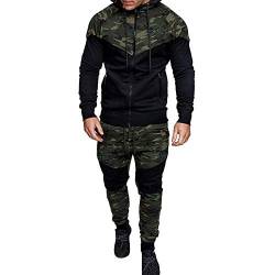 Morbuy Herren Jogginganzug Trainingsanzug Mit Kapuze, Tarnen Männer Sweatshirt Jogging Hose Sets Sportanzug Einfarbig Trainings-Anzug Fitness Jogginganzug (M,Grün) von Morbuy