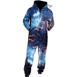 Morbuy Herren Jumpsuit Jogger, Blau Sternenhimmel Drucken Kapuzenpullover Strampelanzug 3D Printed Onepiece Sweatshirt Männer Strampler Weich Nachtwäsche Overall Trainingsanzug (M, Blauer Stern) von Morbuy