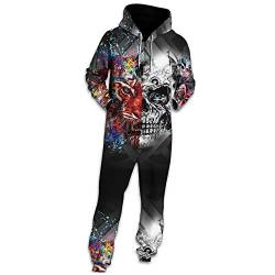 Morbuy Herren Jumpsuit Jogger, Unisex Herren Kapuzenpullover Strampelanzug 3D Printed Onepiece Sweatshirt Männer Strampler Weich Nachtwäsche Fitness Bekleidung (M, Schädeltiger) von Morbuy