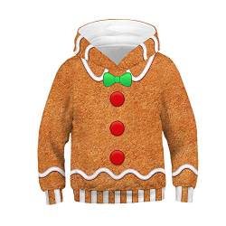 Morbuy Kinder Junge Mädchen Hoodie - 3D Rote Weihnachten Gedruckt Kapuzenpullover Unisex Casual Lose Langarm Warm Sweatshirt mit Kapuze und Tasche (Lebkuchen-Mann,S (125-130cm)) von Morbuy