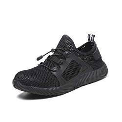 Morbuy Schwarz Stahlkappe Arbeitsschuhe Herren, Mesh Atmungsaktiv Sicherheitsschuhe Damen Sportlich Schuhe Trekking Schutzschuhe Gummi Sneakers (43EU=265mm,Schwarz) von Morbuy