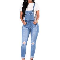 Morbuy Sommer Damen Skinny Latzhose, Mode Lang Jumpsuits mit Taschen Casual Loch Jeans Hosen Slim Fit Stretch Denim Casual Jeanshose Overalls Playsuit Hosenanzug (Hellblau,S (Waist 26-27'')) von Morbuy