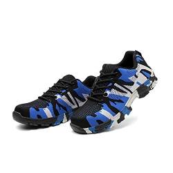 Morbuy Stahlkappe Arbeitsschuhe Herren, Atmungsaktiv Sicherheitsschuhe Leicht Damen Sportlich Schuhe Trekking Mesh Schutzschuhe Gummi Sneaker (44 EU,Blau) von Morbuy