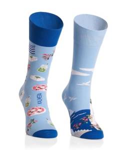 Bunte Socken Damen 35-37 - Motivsocken Mehrfarbige, Verrückte - Lustige Socken für Damen - Farbige Socken mit Motiv Santorini - Blau von More