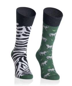 Bunte Socken Damen 35-37 - Motivsocken Mehrfarbige, Verrückte - Lustige Socken für Damen - Farbige Socken mit Motiv Zebras - Grün von More