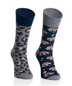 Bunte Socken Damen 38-40 - Motivsocken Mehrfarbige, Verrückte - Lustige Socken für Damen - Farbige Socken mit Motiv Panther - Marineblau von More