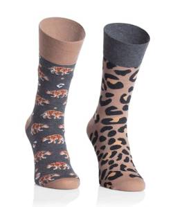 Socken Herren 44-46 Bunt - Motivsocken Mehrfarbige, Verrückte - Lustige Socken für Herren - Farbige Socken mit Motiv Panther - Beige von More