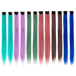 12 Stück Farbige Haarverlängerung, MoreChioce 20 Zoll Clip-in-Haarsträhnen Farbige Highlight-Haarteile Farbige Clip-in-Haarverlängerungen Bunte Haarteile für Frauen Kinder Mädchen Cosplay,Typ B von MoreChioce