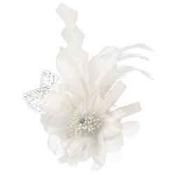 Feder Ansteckblume, MoreChioce Hochzeit Handgefertigte Boutonniere Stoff Blumenbrosche Anstecknadel Brosche Hutfeder Abschlussball Bankett Party Hochzeit Blumenzubehör,Beige von MoreChioce