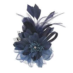 Feder Ansteckblume, MoreChioce Hochzeit Handgefertigte Boutonniere Stoff Blumenbrosche Anstecknadel Brosche Hutfeder Abschlussball Bankett Party Hochzeit Blumenzubehör,Blau von MoreChioce