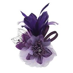 Feder Ansteckblume, MoreChioce Hochzeit Handgefertigte Boutonniere Stoff Blumenbrosche Anstecknadel Brosche Hutfeder Abschlussball Bankett Party Hochzeit Blumenzubehör,Lila von MoreChioce