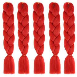 Flechten Haarverlängerung,MoreChioce 24 Zoll Hochtemperatur Kunstfaser Haarverlängerung Twist Flechthaar Weiche Synthetische Häkelzöpfe Hair Extensions,Rot von MoreChioce