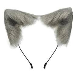 Fuchs Ohren Stirnband, MoreChioce Fuchsohren Haarreif Plüsch Niedliche Kunstfell Tier Stirnband Cosplay Kostüm Kopfbedeckung Haarschmuck für Party Dekoration Kostüm Dressing Partys,Grau von MoreChioce