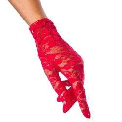 MoreChioce 1 Paar Damen Handschuhe Spitze, Hochzeitshandschuhe Kurz Spitzenhandschuhe UV Schutz Netzhandschuhe Abendhandschuhe für Hochzeit Halloween Party,Rot von MoreChioce